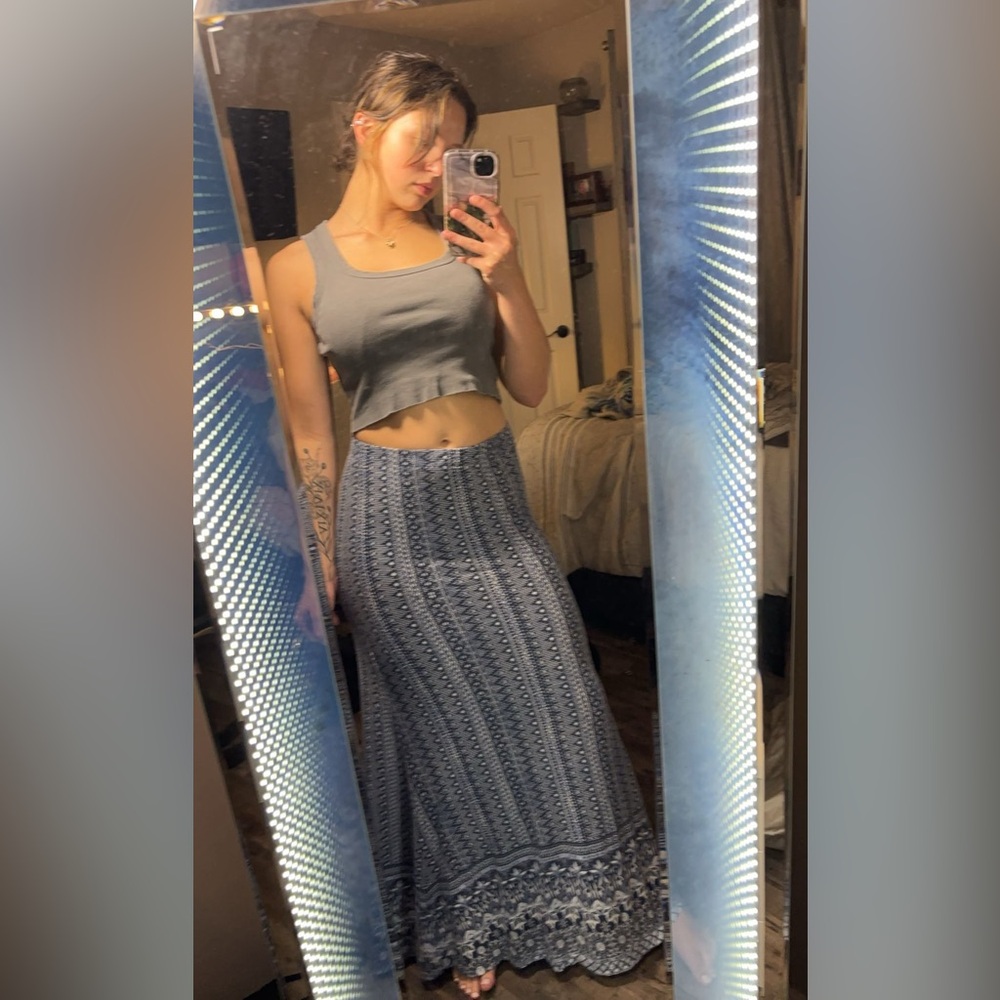 French laundry blue and white tribal print maxi skirt